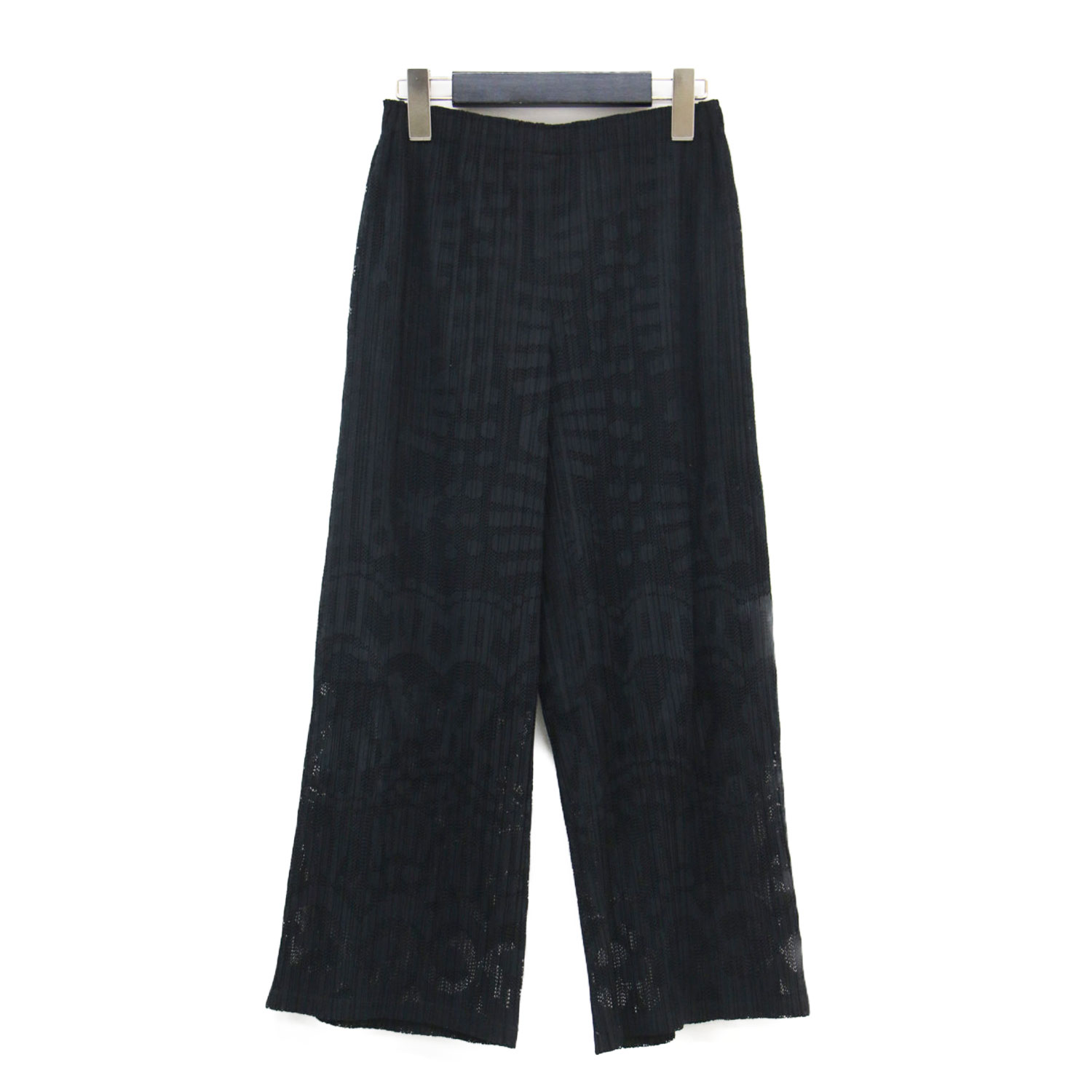 PLEATS PLEASE 筋目プリーズ ズボン下 黒いこと 黒 大きさ:1(S) | 総柄 メッシュ 筋目 ズボン下 P61-JF742 / イージーパンツ 引っ切り無い クロップド丈 | ボトムス ズボン | 日本製【レディース】【中古】【K4845】