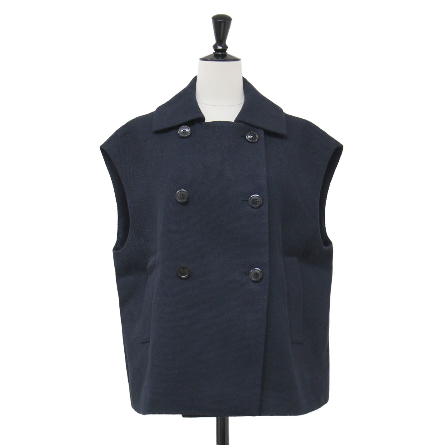 TOMORROWLAND collection トゥモローランド より良い 米国海軍 紺 大きさ:36(9号) | 24春夏 手かご差し交わす ピージレ / より良い | 広広とした ノースリーブ 凸凹 ダブル名取り草 綿織物 | トップス 日本製【レディース】【中古】【K4816】