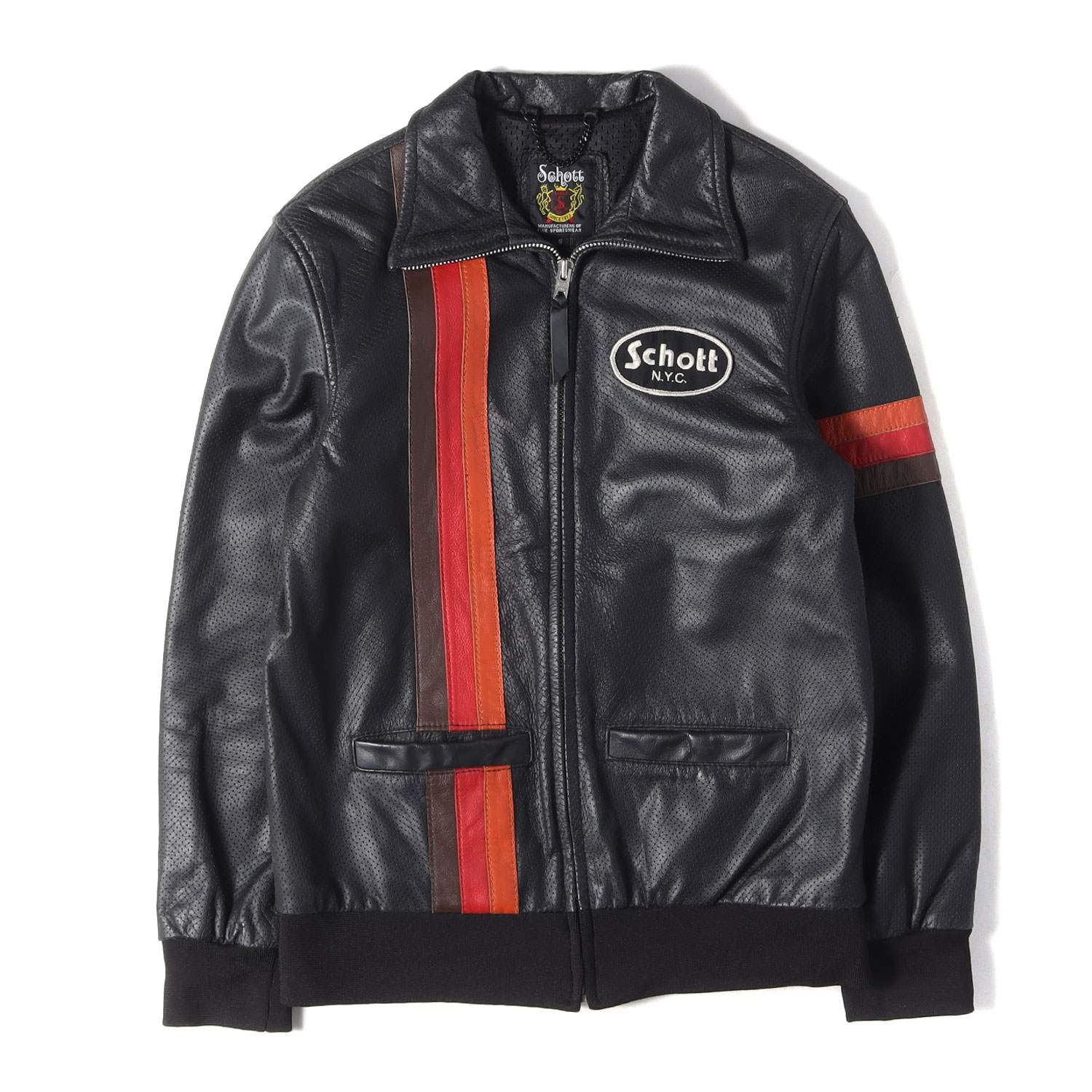 Schott 打つこと 上衣 黒いこと 黒 大きさ:S | 伝達ルート継ぎ切れ パンチングレザー シングル ライダース 上衣 | アウター 上衣 厚地の外套【メンズ】【中古】【K4838】