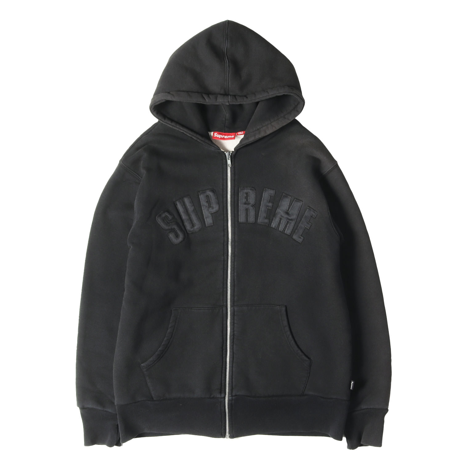 Supreme シュプリーム パーカー 黒いこと 黒 大きさ:M | 00s 紙曳き船 アーチ形ロゴタイプ サーマル ジップ スウェットパーカー | 00年月日 アーカイブ | 表どおり ブランド名【メンズ】【中古】【K4840】