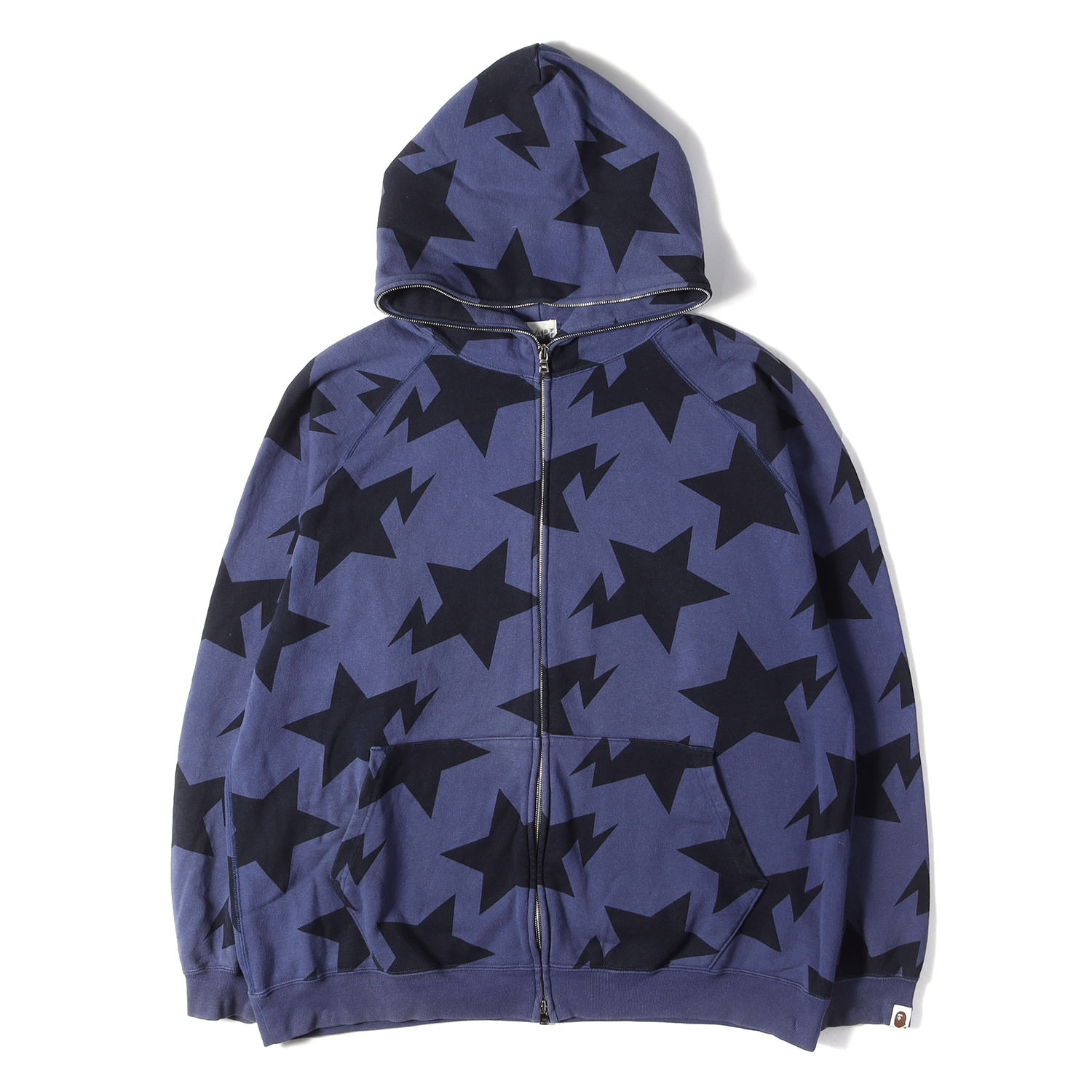 A BATHING APE ア ベイシング エイプ パーカー ネイビー 紺 サイズ:XL | 00s STA総柄 フルジップ スウェットパーカー | トップス フーディー | 00年代 アーカイブ【メンズ】【中古】【K4858】｜ブランド古着のBEEGLE by Boo-Bee