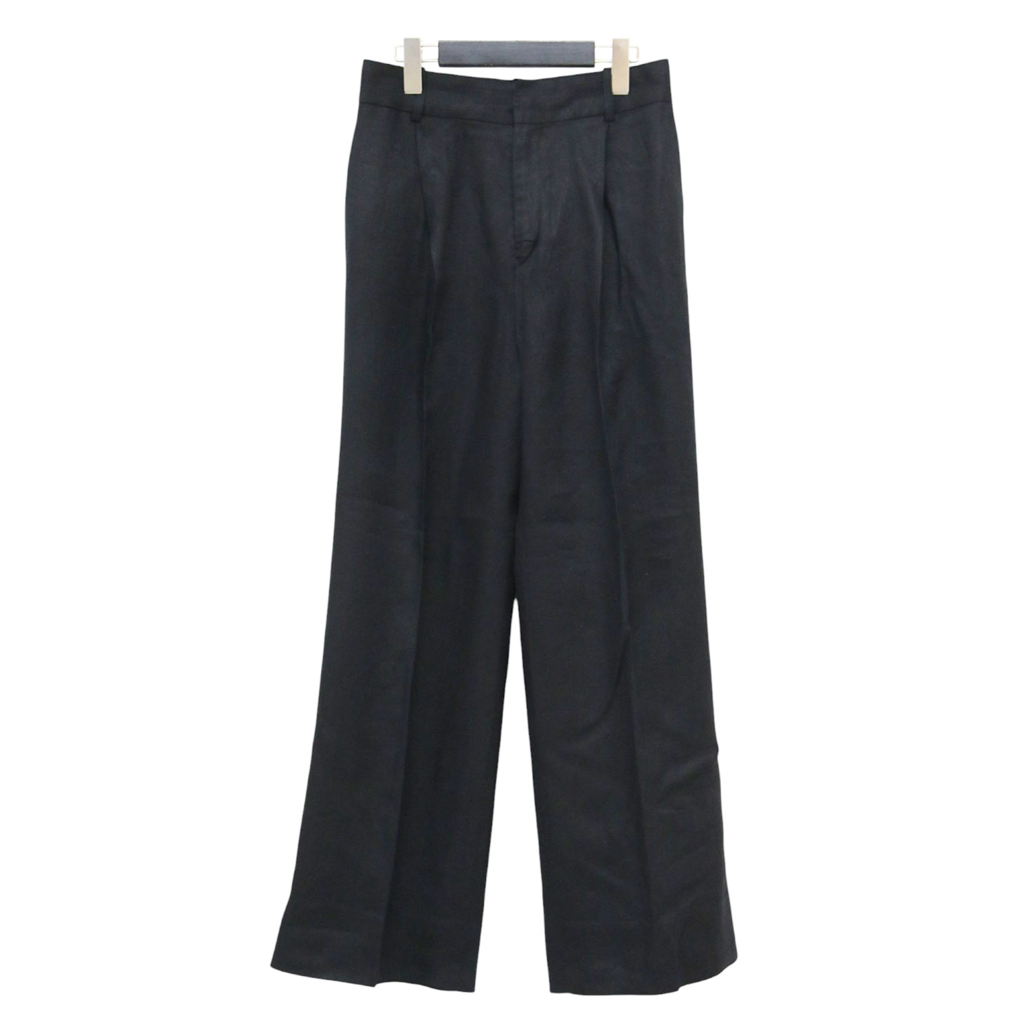 Deuxieme Classe ドゥーズィエム 社会階級 ズボン下 黒いこと 黒 大きさ:34(XS) | 25春夏 Decency ズボン下 / スラックス | 広々とした 引っ切り無い タック ご機嫌酉の方角 リネン | ボトムス ズボン 日本製【レディース】【中古】【K4844】