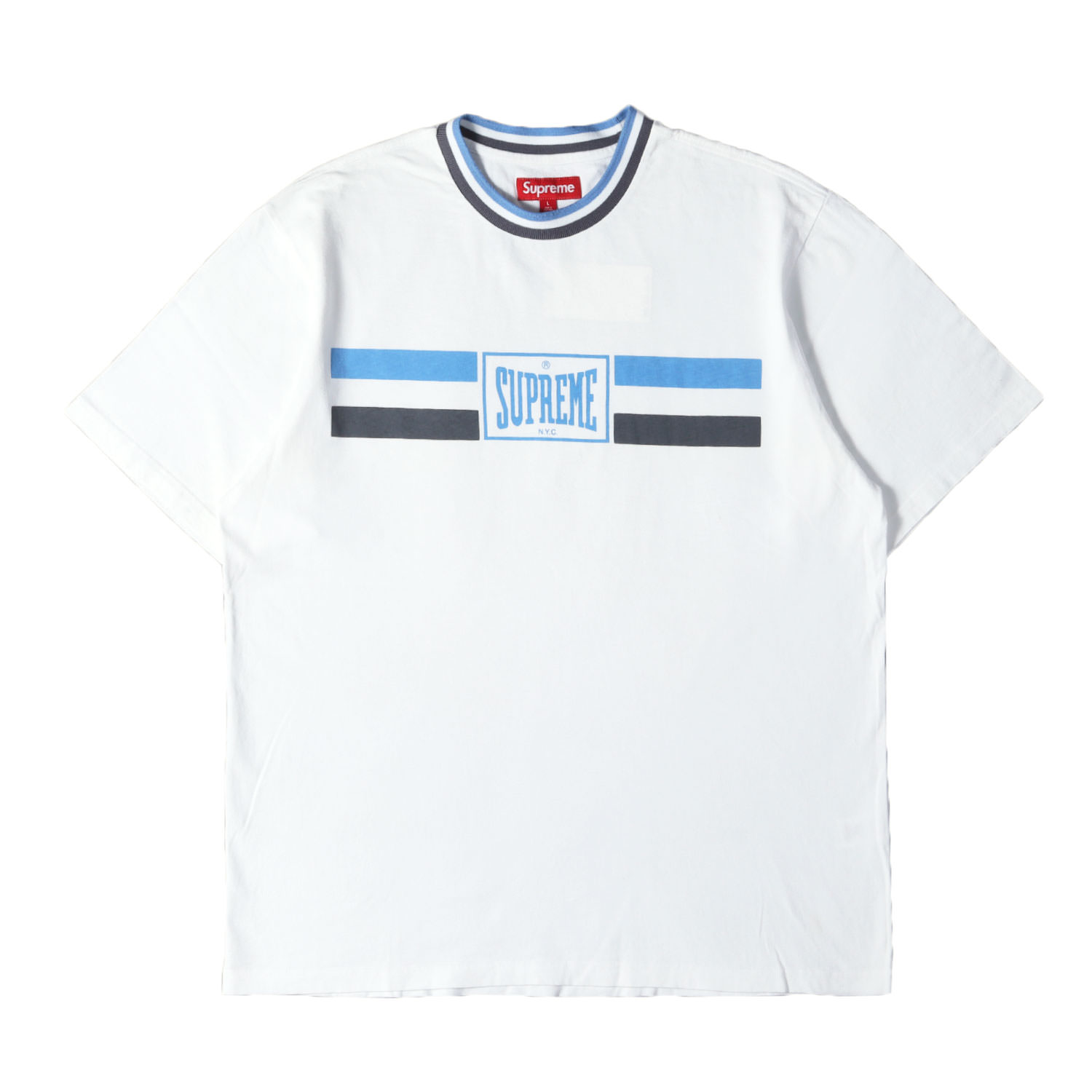 Supreme シュプリーム ティーシャツ 白いこと 白 大いさ:L | 24SS エバーラストロゴ 労働者の一団のど首 ティーシャツ(Warm Up Stripe S/S Top) | トップス カットソー 半袖【メンズ】【中古】【美品】【K4840】