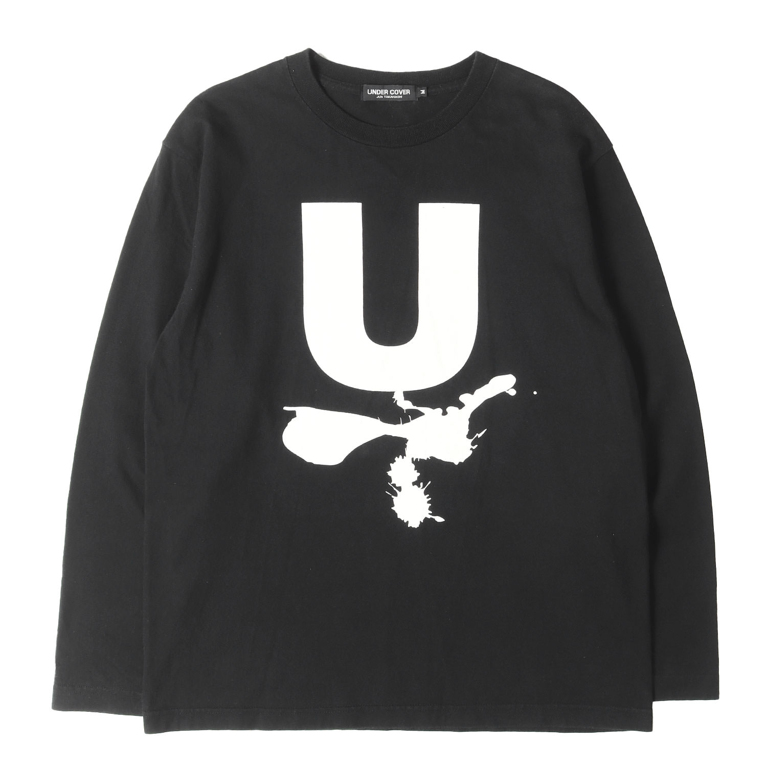 UNDERCOVER アンダー取りまかなう ティーシャツ 黒いこと 黒 大きさ:M | 名古屋押さえる GIZ柄刷り上げる Uロゴタイプ ロング衣袂 ティーシャツ | トップス カットソー 半袖【メンズ】【中古】【K4836】