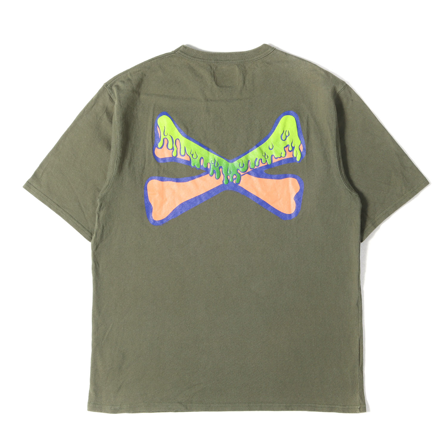 WTAPS ダブルタップス ティーシャツ オリーブドラブ 大きさ:M | MIN-NANO クロスボーン ティーシャツ (SLIMY BONES. DESIGN SS 01) | トップス カットソー 半袖 共同研究【メンズ】【中古】【K4839】