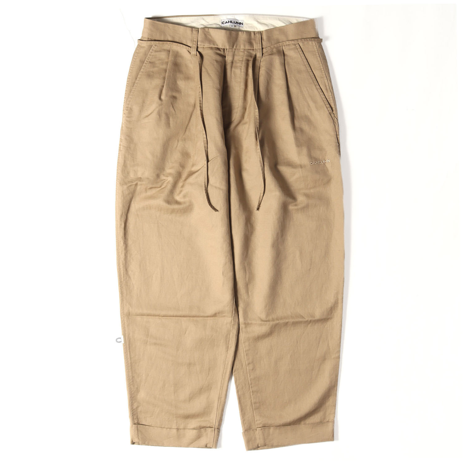 CAHLUMN カウ子ヒツジ ズボン下 ベージュ 大いさ:M | 24SS ツータック リネン綿織物 チノズボン下 Cotton Linen 2 Tuck Chino Pant | ズボン ボトムス【メンズ】【中古】【K4840】