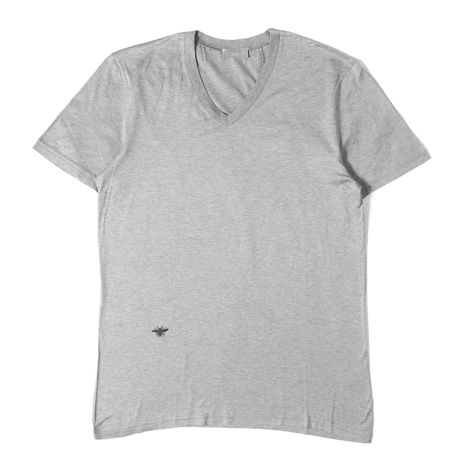 Dior HOMME ディオールオム ティーシャツ ヘザーグレー 大きさ:S | BEE刺しゅう Vのど首 ティーシャツ | 半袖 遊撃手 二分の一 衣袂 カットソー【メンズ】【中古】【美品】【K4836】