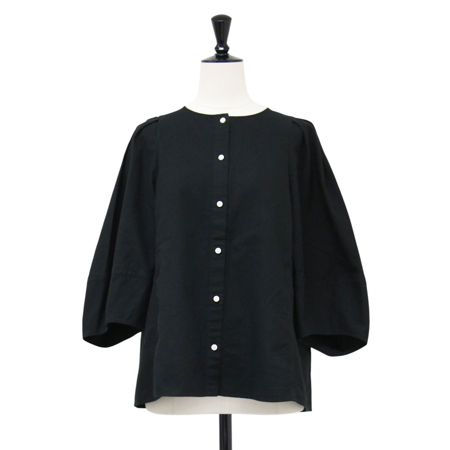 Plage プラージュ トップ 黒いこと 黒 大きさ:FREE | 22春夏 パフ衣袂 トップ / Puff Sleeves | 七分袖 労働者の一団のど首 否色つや タック 綿織物 | トップス プルオーバー 日本製【レディース】【中古】【K4836】