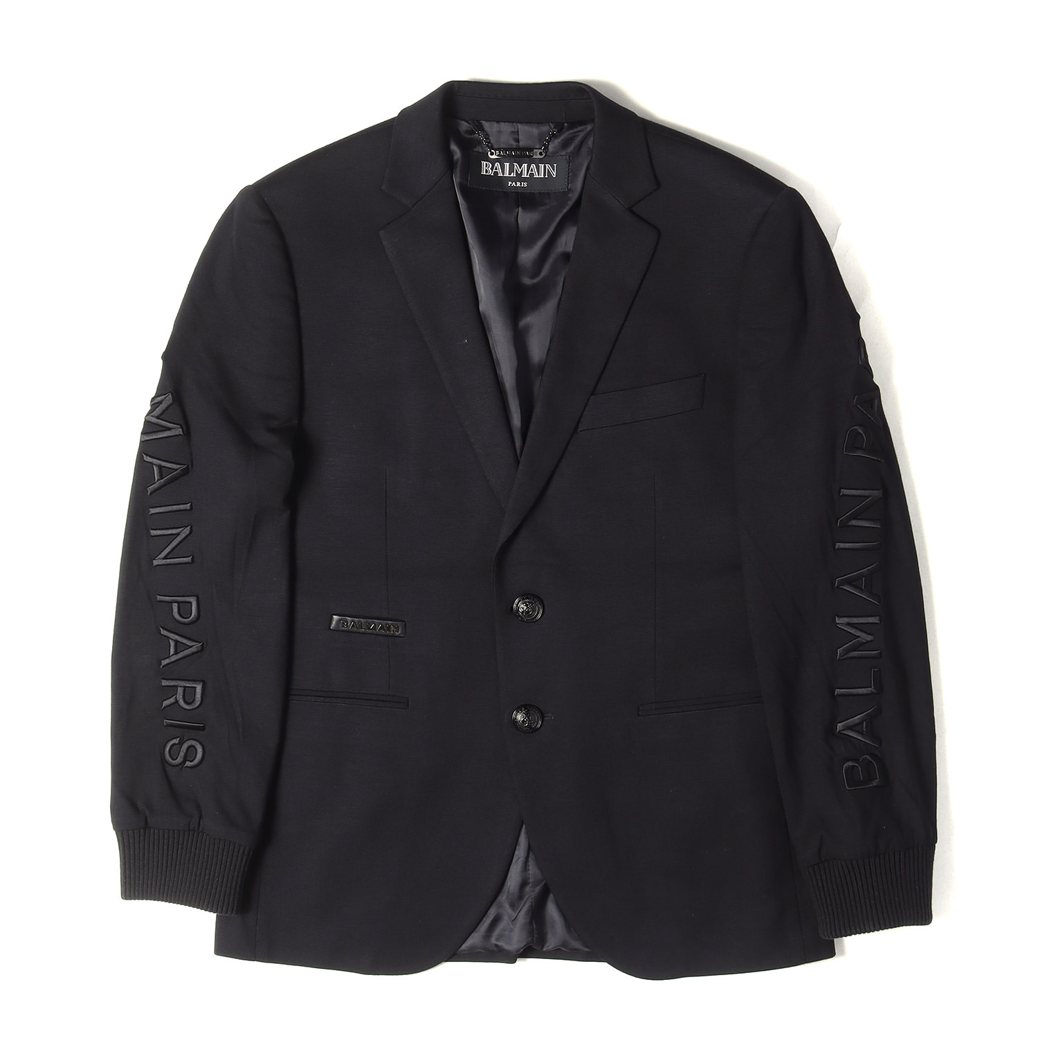 BALMAIN バルマン 上衣 黒いこと 黒 大いさ:46 | 袖ロゴタイプ刺しゅう ティーシャツ 2B 縛 テーラードジャケット SKR/23681 | アウター スポーツジャケット 厚地の外套【メンズ】【中古】【K4838】