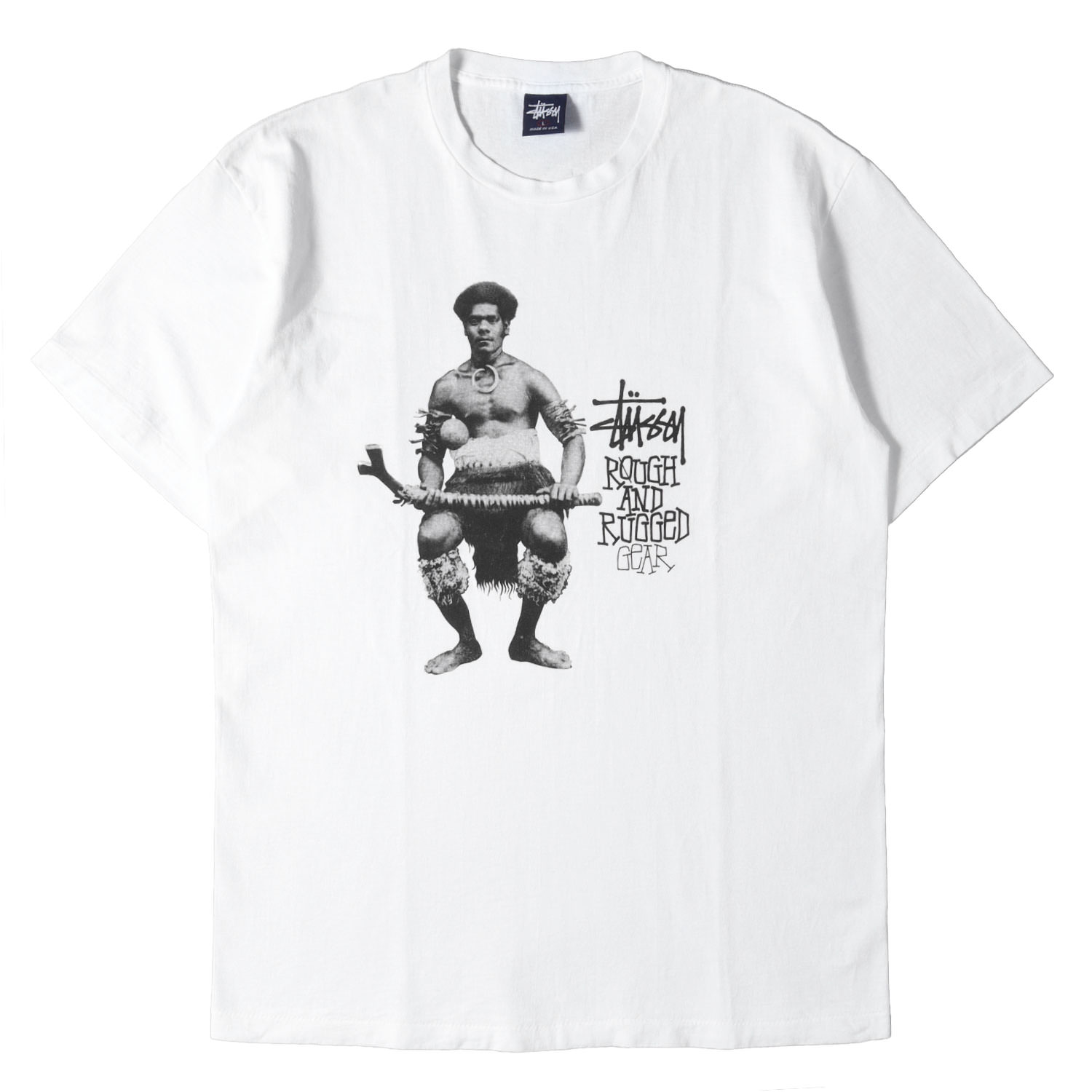 STUSSY ステューシー プルオーバー 白いこと 白 大きさ:L | 90s OLD STUSSY ROUGH AND RUGGED GEAR 映し絵刷り上げる プルオーバー (USA製) | トップス カットソー 半袖【メンズ】【中古】【K4843】