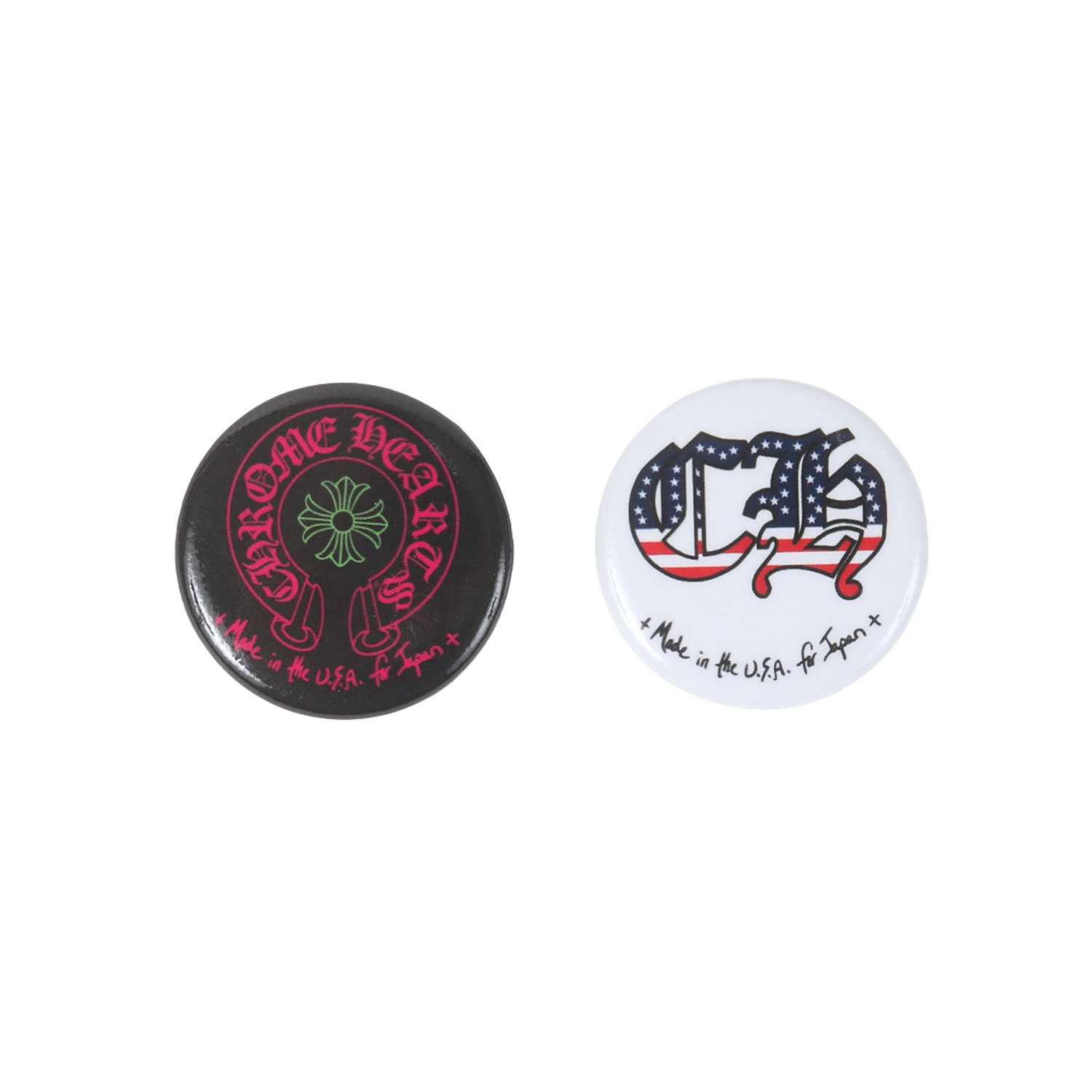 CHROME HEARTS クロムハーツ | ノベルティ 鉄沓 \u0026 星条旗ロゴタイプ 缶徽章 2種仕掛ける | ブランド名 流行り物 個条 小物 雑貨【メンズ】【中古】【美品】【K4843】
