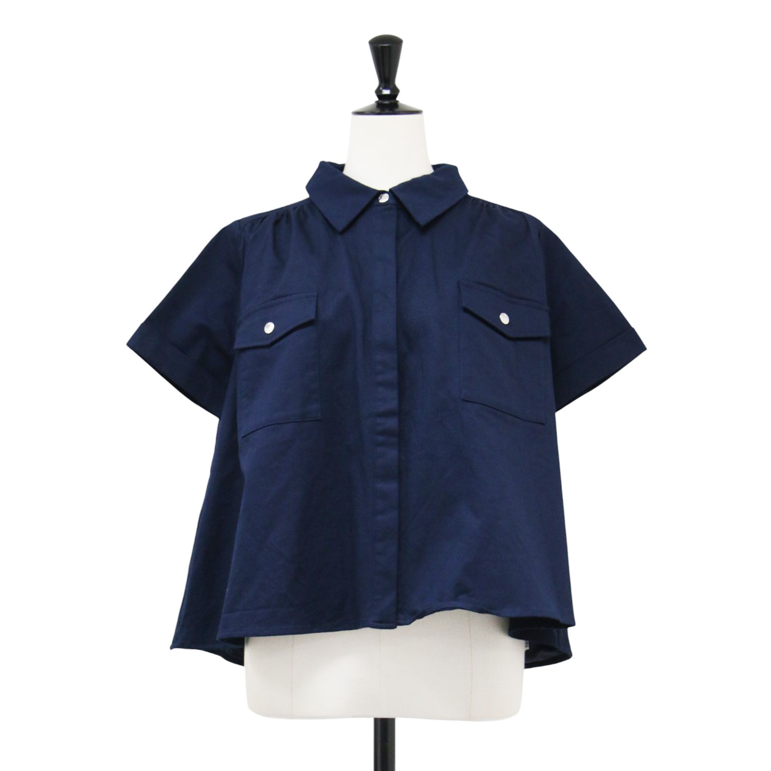 rosy monster ロージーモンスター シャツ ネイビー 紺 サイズ:S | サファリ キルティング ワークシャツ / safari quilting work shirt プルオーバー フレア 半袖 切替え 花柄 | トップス ブラウス【レディース】【中古】【K4849】|ブランド古着のBEEGLE by Boo-Bee