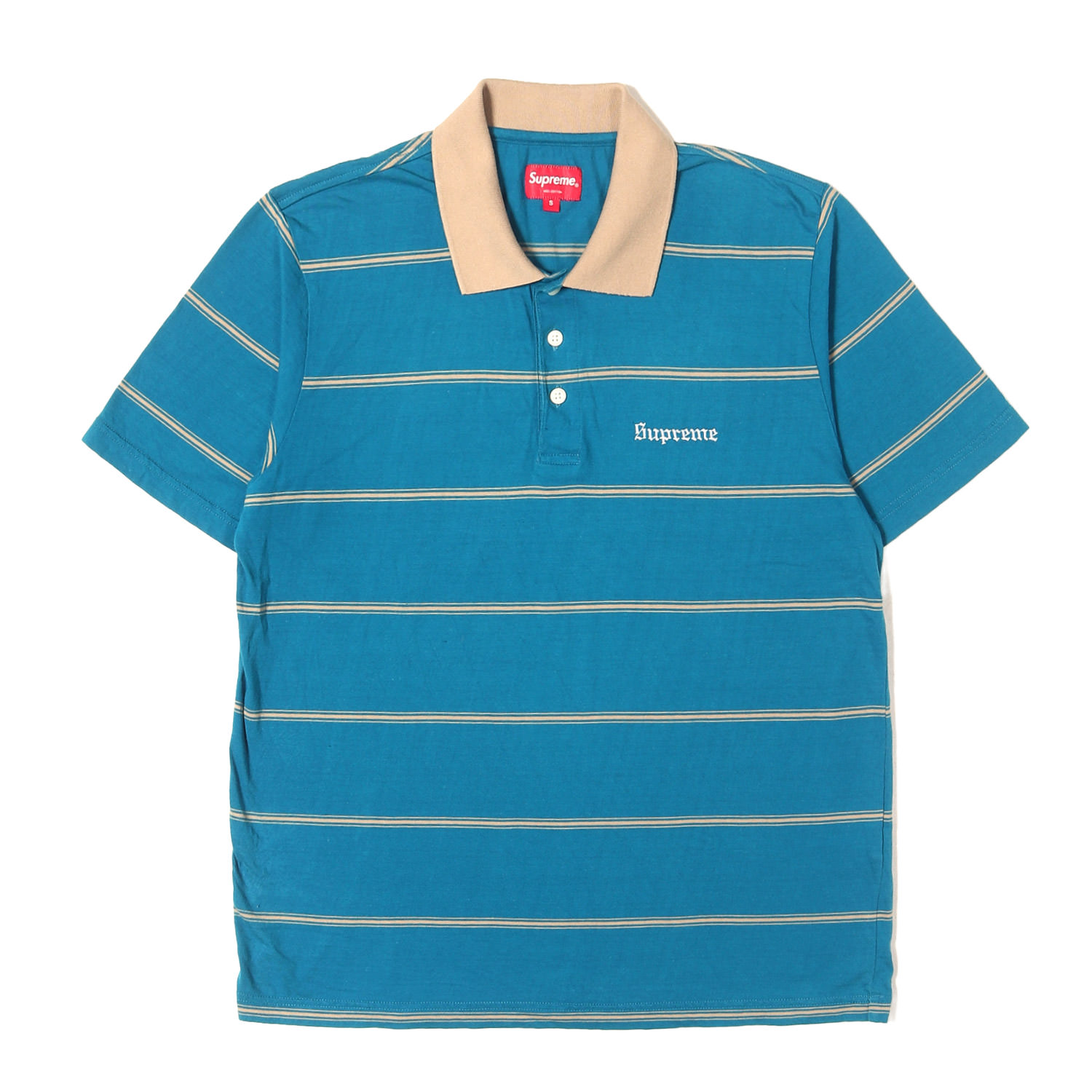Supreme シュプリーム スポーツシャツ 青色 大きさ:S | ロゴタイプ刺しゅう 間借り人 スポーツシャツ(Stripe Polo) | トップス 半袖【メンズ】【中古】【K4858】