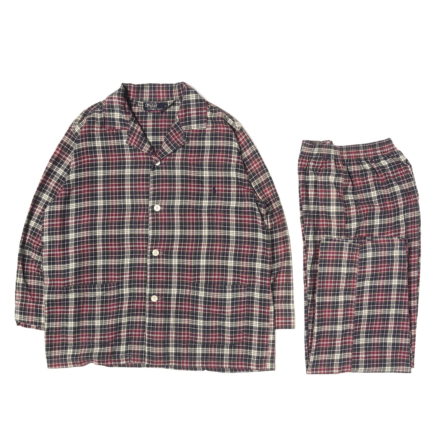 POLO Ralph Lauren ポロ ラルフローレン パジャマ 緑であること バーガンディー 大きさ:LL  00s 読み合わせる 綿ネル 御部屋御召しもの パジャマ セットアップ 日本製 【メンズ】【中古】【K4860】