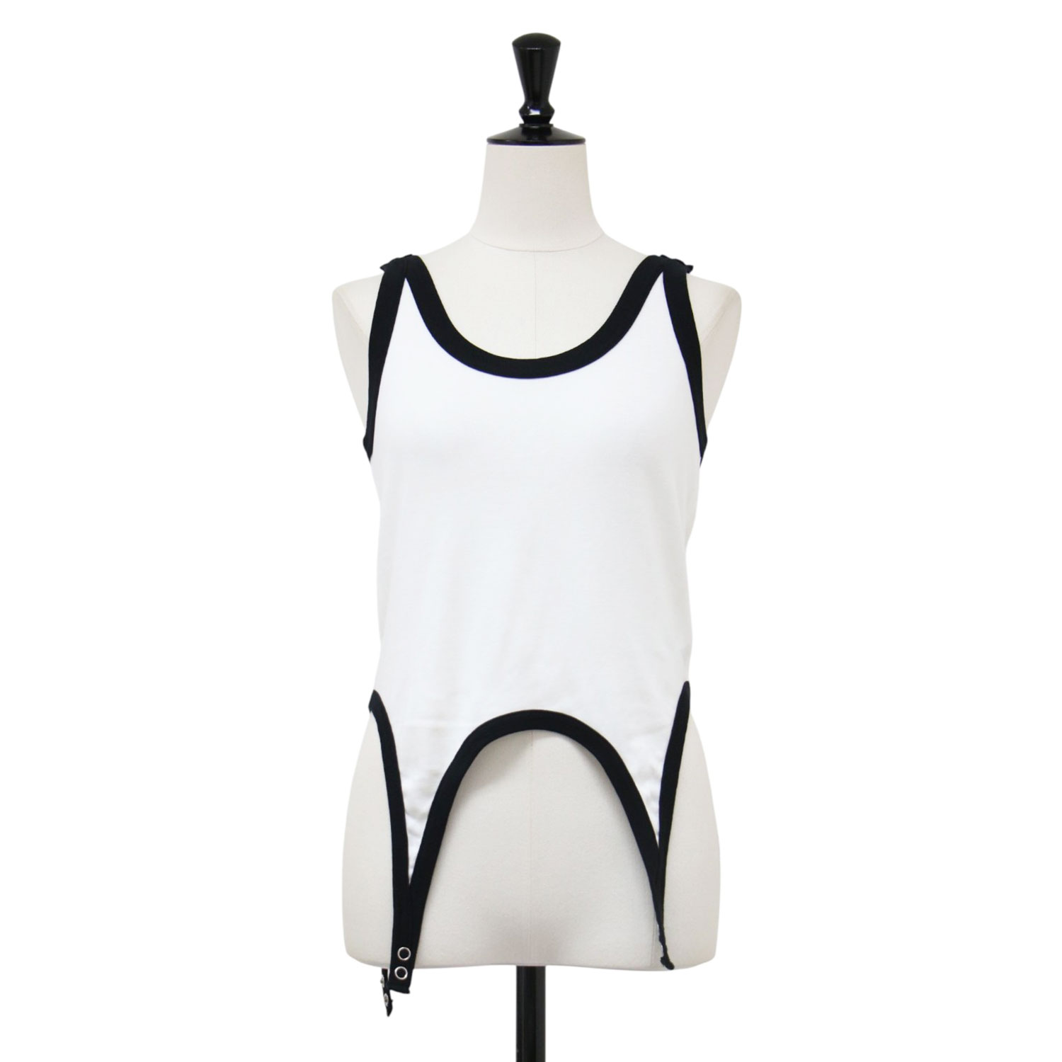 【美品】JANE SMITH ジェーンスミス タンクトップ ホワイト ブラック 白黒 サイズ:36(S) 24春夏 コットン マルチWAY COTTON MULTI WAY TANK TOP カットソー ノースリーブ パイピング コットン トップス 日本製【レディース】【中古】【K4857】｜ブランド古着のBEEGLE by Boo-Bee