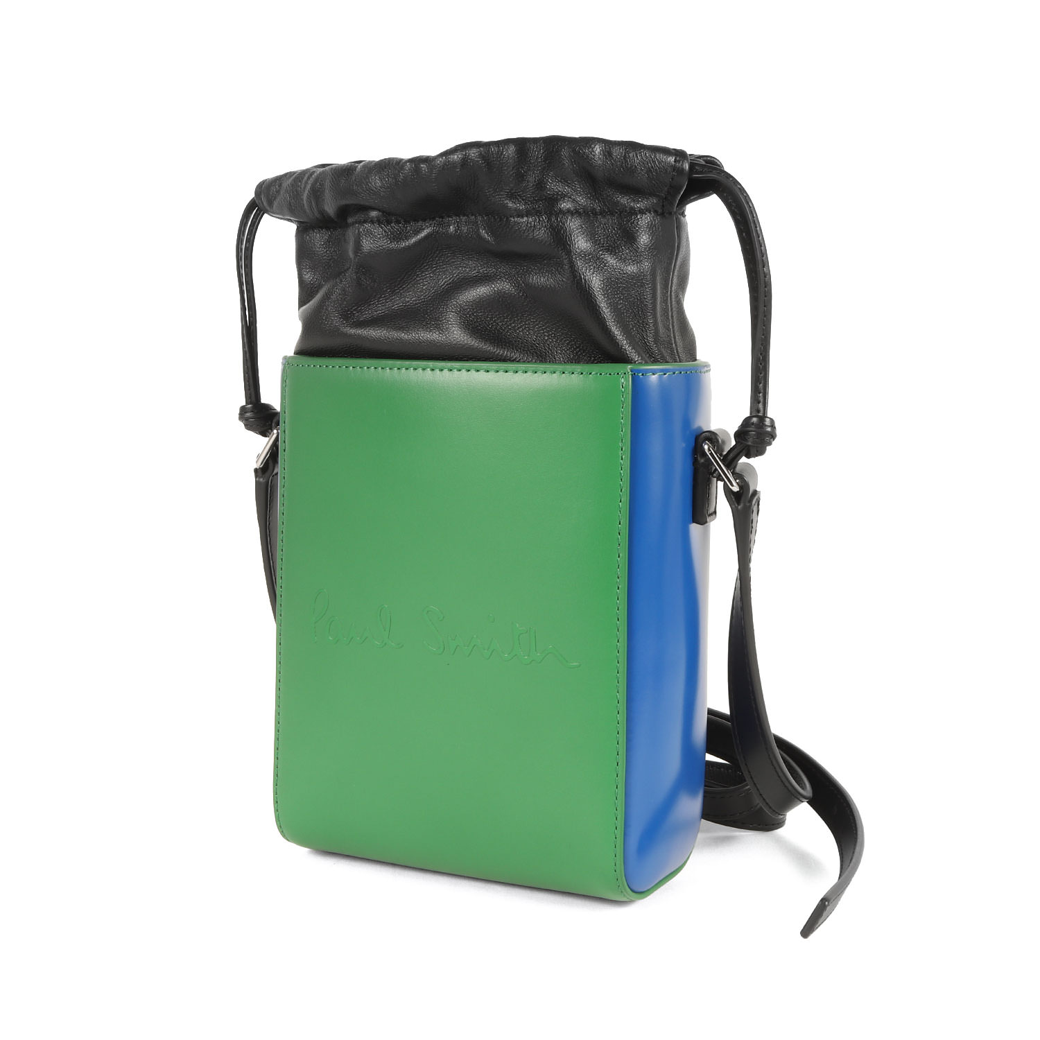 【美品】Paul Smith ポールスミス バッグ 近年 現行モデル エンボス ロゴ レザー ショルダー バッグ Paul Smith Shopper グリーン ブルー ブラック ブランド カバン【メンズ】【中古】【K4888】｜ブランド古着のBEEGLE by Boo-Bee