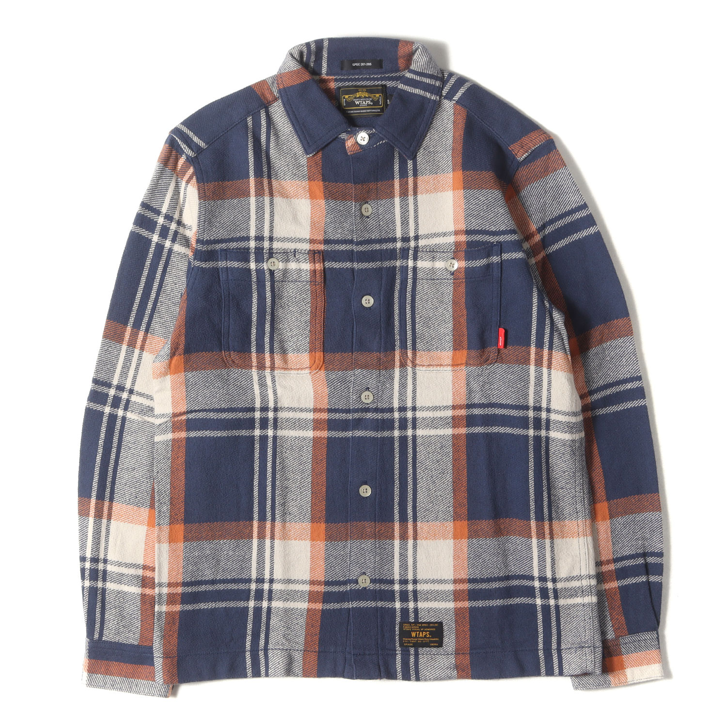 【美品】WTAPS ダブルタップス シャツ ネイビー オレンジ サイズ:S ヘビー チェック フランネルシャツ UNION L/S トップス カジュアルシャツ 長袖【メンズ】【中古】【K4873】｜ブランド古着のBEEGLE by Boo-Bee