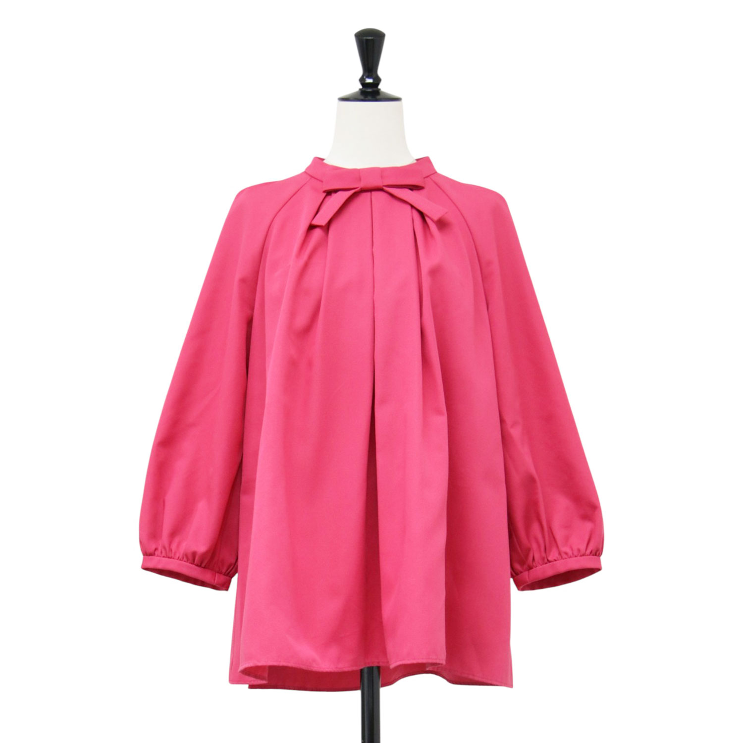 MS GRACY エムズグレイシー ブラウス ピンク サイズ:36(S) グログラン タック リボン ブラウス 七分袖 ラグランスリーブ Aラン トップス カットトップス【レディース】【中古】【K4889】｜ブランド古着のBEEGLE by Boo-Bee