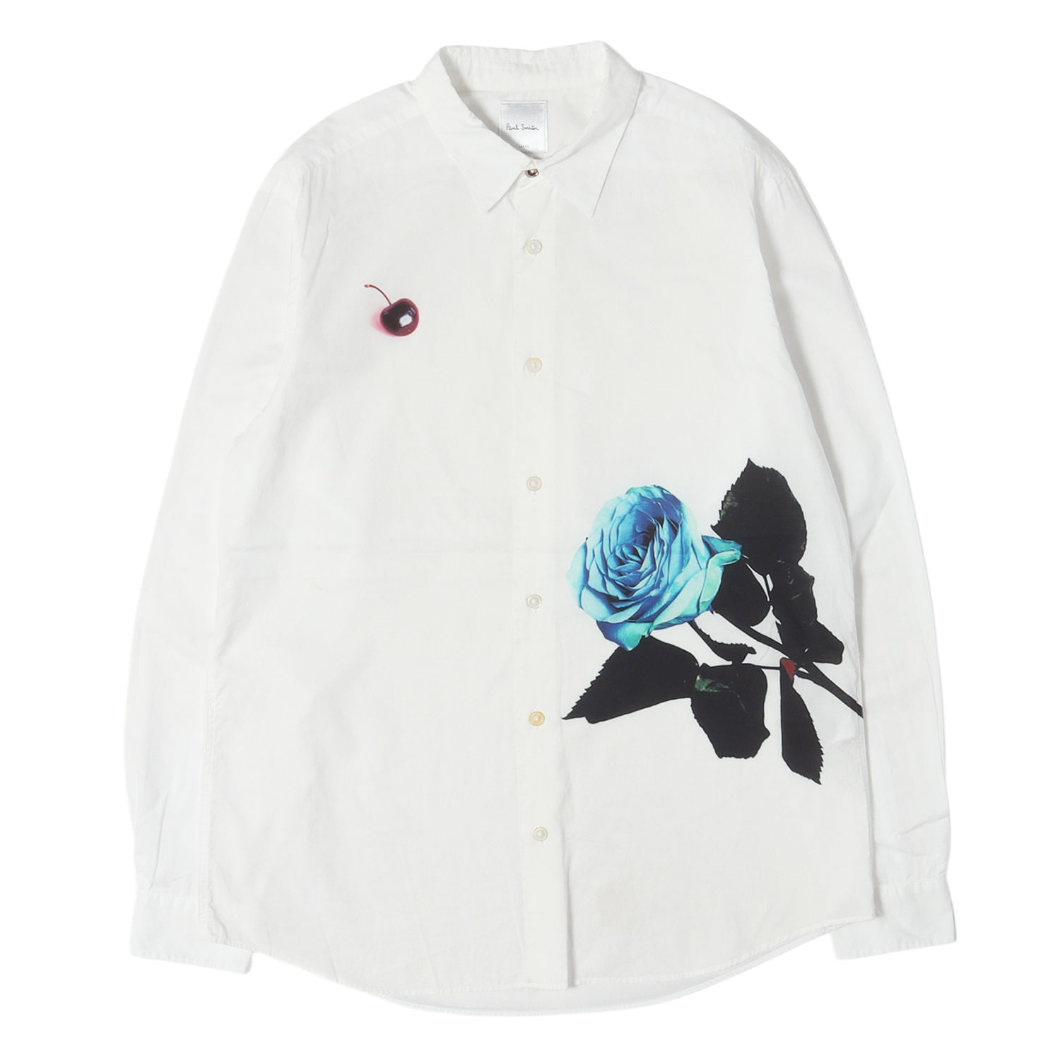 Paul Smith ポールスミス シャツ ホワイト 白 サイズ:L チェリー ローズ ドレスシャツ ROSE PLACEMENT PRINT SHIRT MADE IN JAPAN トップス カジュアルシャツ 長袖【メンズ】【中古】【K4873】｜ブランド古着のBEEGLE by Boo-Bee