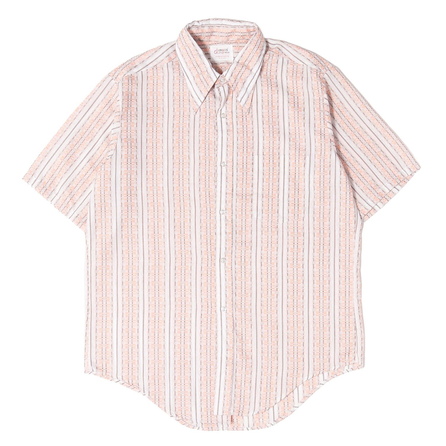 【Goodコンディション】U.S.VINTAGE 60s ドビー織り ストライプ 半袖シャツ Dangos Durapress ホワイト オレンジ ブラウン サイズ:L 60年代 ヴィンテージ 古着 トップス カジュアルシャツ【メンズ】【中古】【K4885】｜ブランド古着のBEEGLE by Boo-Bee