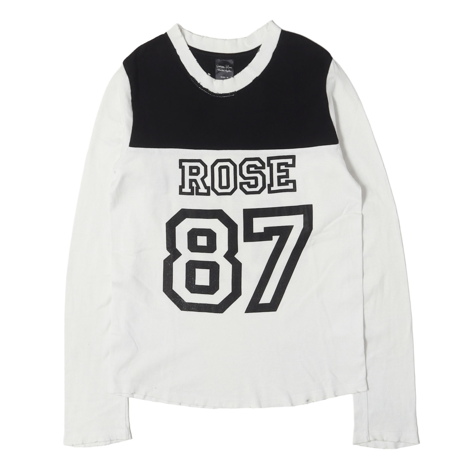 NUMBER (N)INE ナンバーナイン Tシャツ ホワイト 白 サイズ:0 06SS ローズ期 ダメージ加工 フットボール ロングスリーブ Tシャツ 日本製 トップス カットソー 長袖【メンズ】【中古】【K4885】|ブランド古着のBEEGLE by Boo-Bee