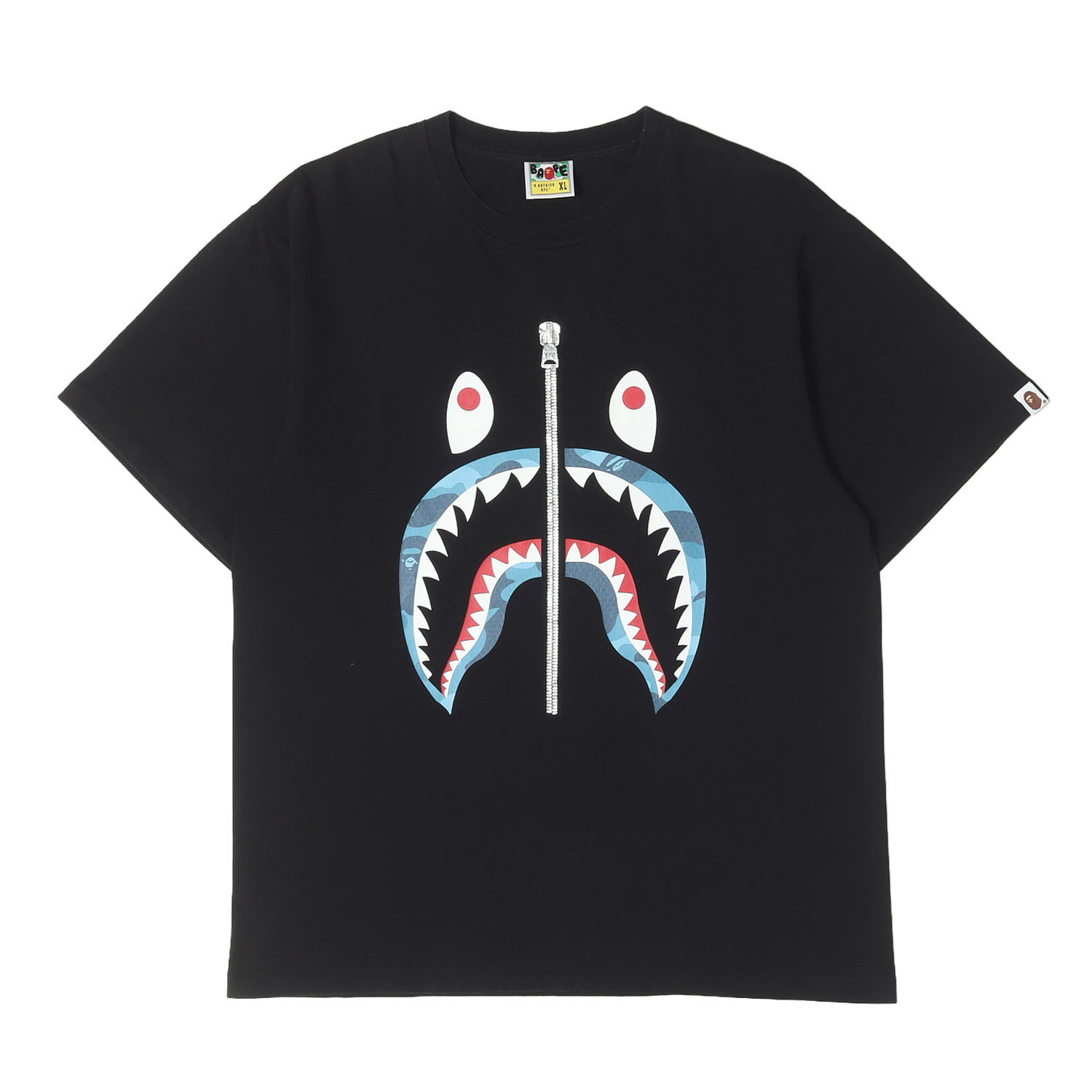 A BATHING APE ア ベイシング エイプ Tシャツ ブラック 黒 サイズ:XL ハニーコンボカモ シャーク プリント Tシャツ HONEYCOMB CAMO SHARK TEE トップス カットソー 半袖【メンズ】【中古】【K4879】|ブランド古着のBEEGLE by Boo-Bee