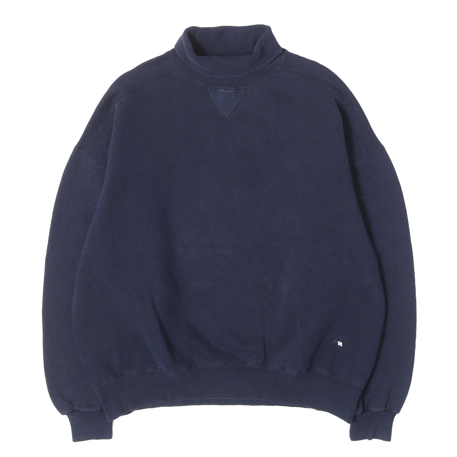 【雰囲気抜群】Russell ラッセル スウェット ネイビー 紺 サイズ:XL 90s ワンポイント刺繍 タートルネック 前V スウェットシャツ USA製 90年代 ヴィンテージ 古着 トップス トレーナー【メンズ】【中古】【K4880】|ブランド古着のBEEGLE by Boo-Bee