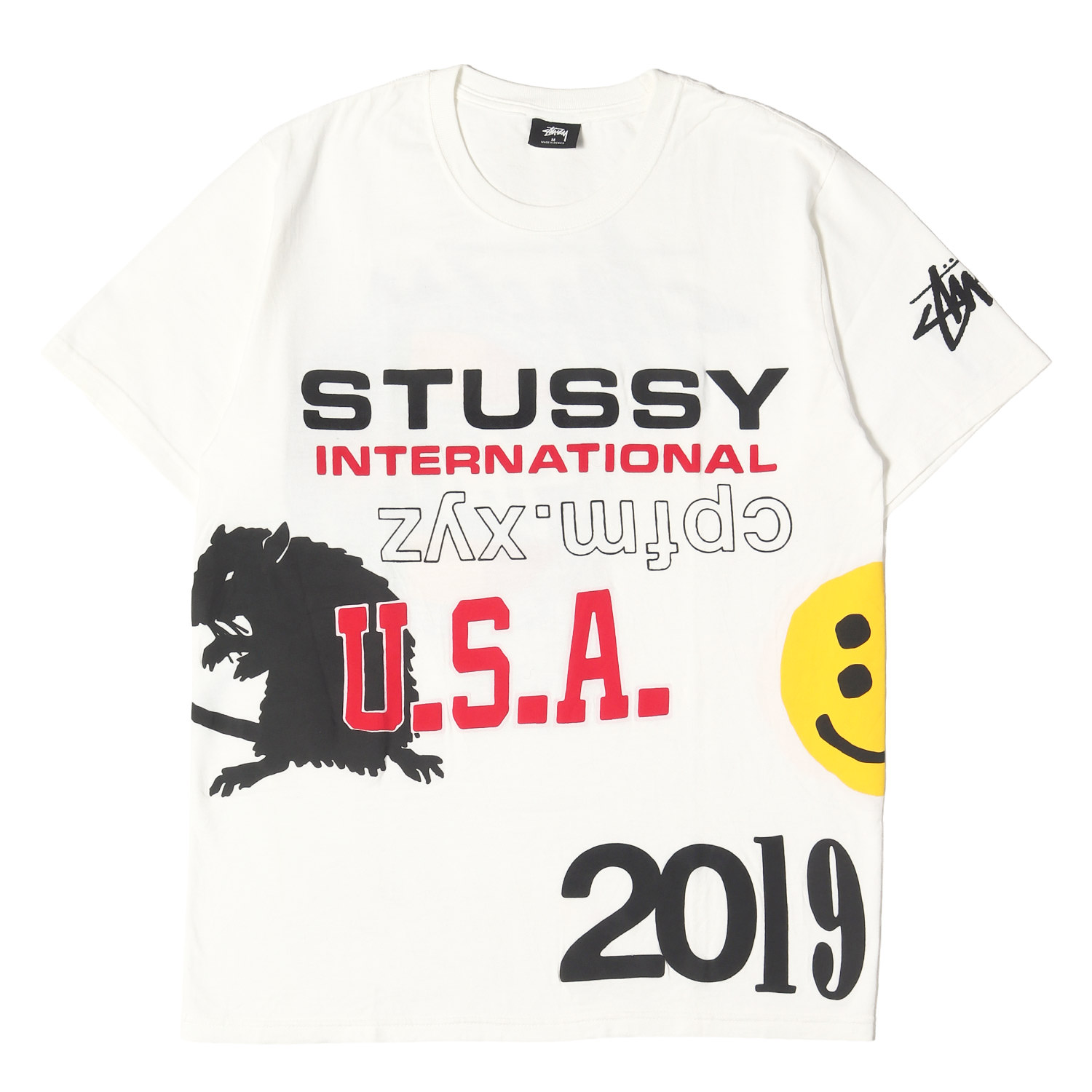 STUSSY ステューシー Tシャツ ホワイト 白 サイズ:M CACTUS PLANT FLEA MARKET / CPFM 発泡プリント マルチグラフィック Tシャツ トップス カットソー 半袖 コラボ【メンズ】【中古】【K4884】｜ブランド古着のBEEGLE by Boo-Bee