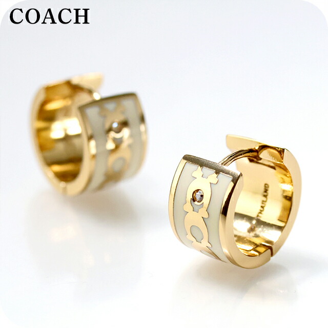 コーチ ピアス レディース ブランド COACH ロゴ フープ 両耳用 408098GLD100 ホワイト ゴールド アクセサリー