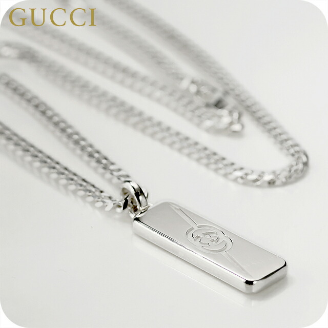 グッチ 頸飾り メンズ レディース ブランド名 GUCCI ダイアゴナル インターロッキング お皿 ロゴタイプ 774055 J8400 8106 しろがね色 添え物