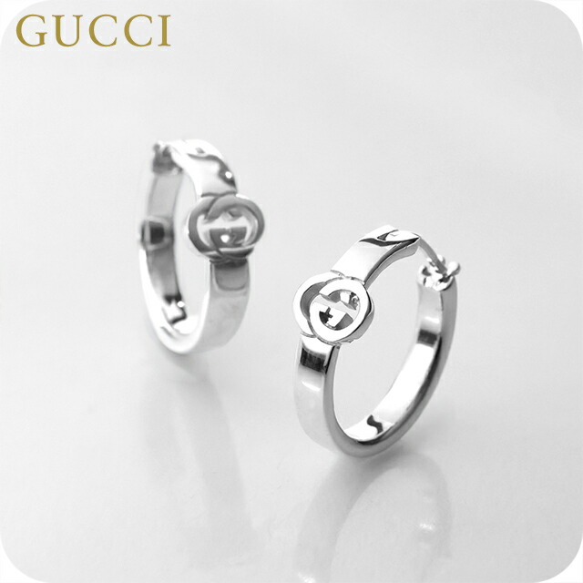 グッチ ピアス メンズ レディース ブランド名 GUCCI インターロッキング ロゴタイプ フープ 両耳用 854204 J8400 0818 しろがね色 佩び物