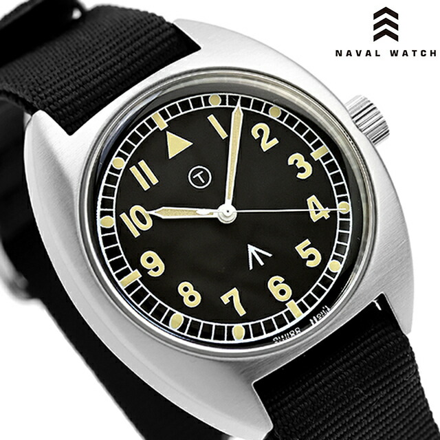 ナバルウォッチ Naval military watch Royal Air Force Type 水晶 乾電池式 ウォッチ ブランド名 メンズ NAVAL WATCH Mil-02B-BK アナログ 黒いこと 黒 かっこ良い 雨合羽 差し上げ物 成人男性 実用的 メンズ腕時計-腕時計