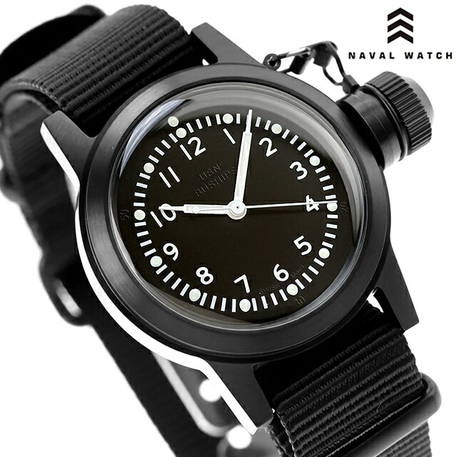 ナバルウォッチ Naval military watch US MARINE USN BUSHIPS type 水晶 乾電池式 ウオッチ ブランド名 メンズ NAVAL WATCH Mil-04BK/BK アナログ オール黒いこと 黒 格好のいい 雨合羽 差し上げ物 成人男性 実用的