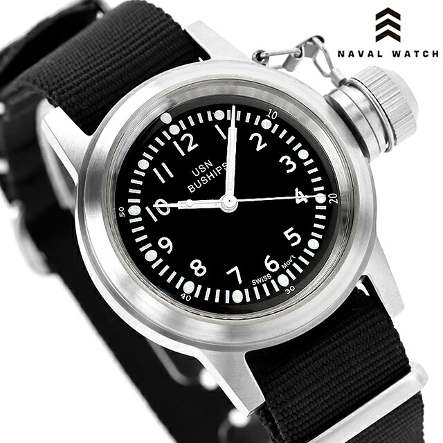ナバルウォッチ Naval military watch US MARINE USN BUSHIPS type クォーツ 電池式 腕時計 ブランド メンズ NAVAL WATCH Mil-04SV/BK アナログ ブラック 黒 おしゃれ 防水 プレゼント 男性 実用的｜Infinitown
