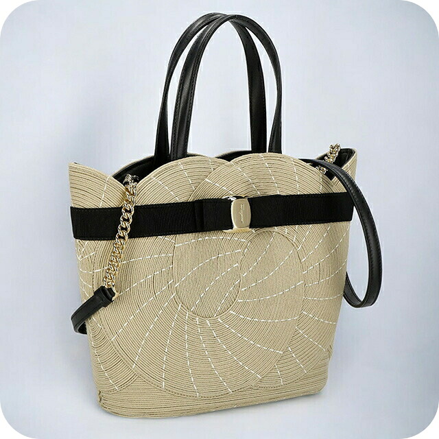 フェラガモ トートバッグ レディース ブランド Ferragamo 212935LSRICAMO NAT 759 413 アイボリー/ブラック｜Infinitown
