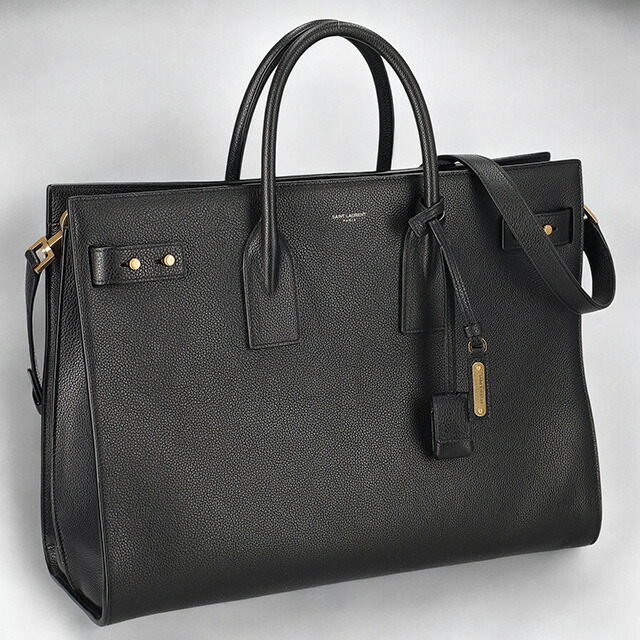 SAINT LAURENT ブラックレザートートバッグ ゴールド金具付き SAINT LAURENT ブラックレザートートバッグ ゴールド金具付き