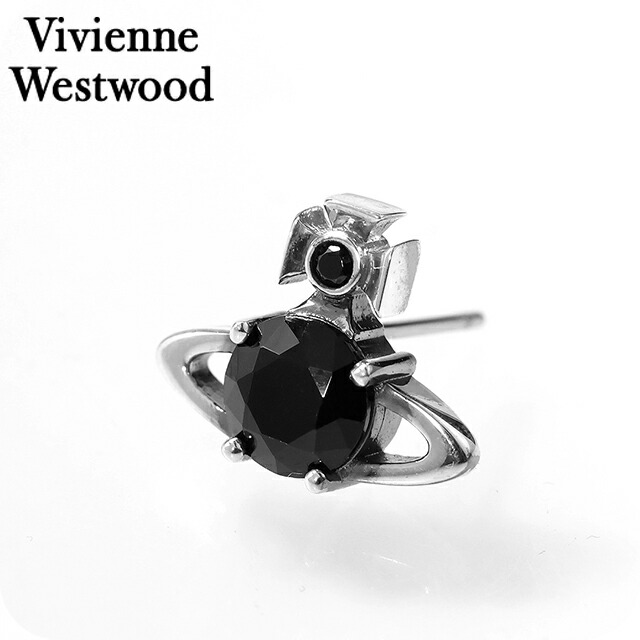 ヴィヴィアン 酉の方角木材 ピアス メンズ レディース ブランド名 Vivienne Westwood MAN REINA ロゴタイプ スタッド 片耳用 6201032G 02Q140 黒いこと しろがね色 付属品 ビビアン