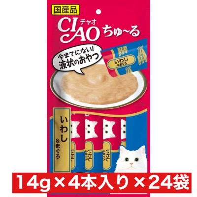 いなばペットフード CIAO ちゅ～る いわし＆まぐろ 14g×4本 ×24袋セット まとめ買い 国産 猫 ネコ ご褒美 エサ 液状 ウェットフード おやつ