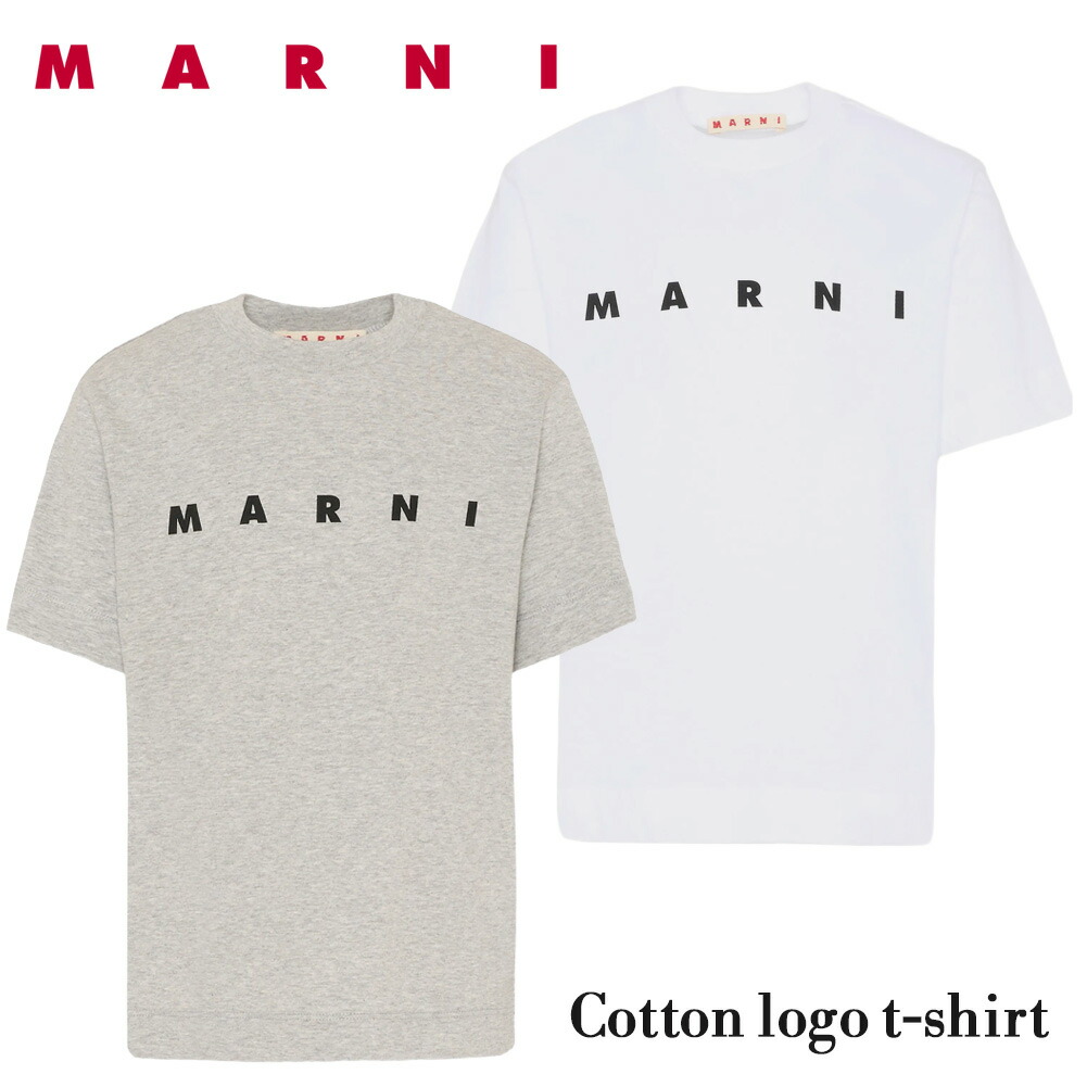 MARNI マルニ キッズ ガールズ レディース ロゴ プリント Tシャツ MT135U ホワイト グレー 半袖 カットソー コットン トップス クルーネック おしゃれ ユニセックス プレゼント ギフト｜beinmart