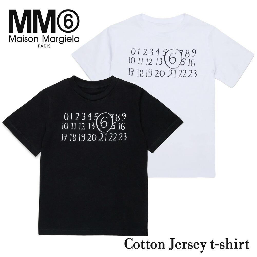 MM6 Maison Margiela エムエムシックス 住み家 マルジェラ キッズ ガールズ レディース ティーシャツ M61020 白いこと 黒いこと 半袖 カットソー 綿織物 労働者の一団のど首 今めかしい 差し上げ物 差し上げ物