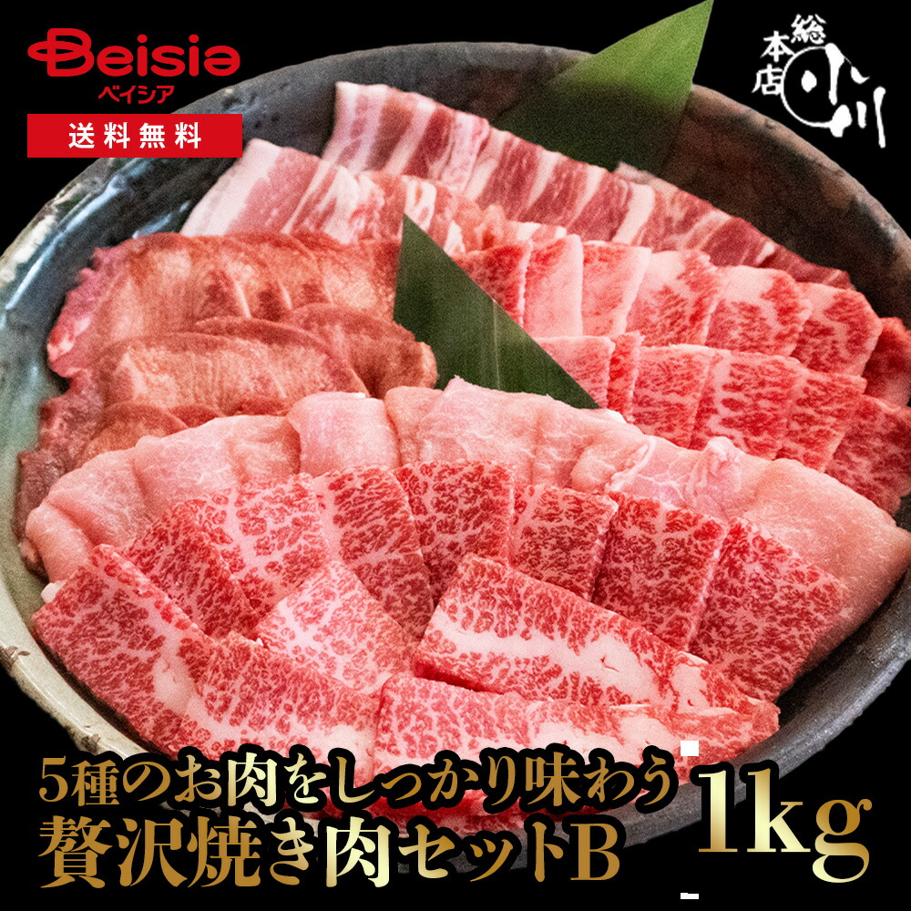 小川畜産総本店 焼肉セットB（合計1,000g） 冷凍 | 焼肉セット 1kg 冷凍 牛肉 豚肉 鶏肉 バーベキュー BBQ 大容量 ファミリー パーティー イベント ギフト 贈り物 グルメ