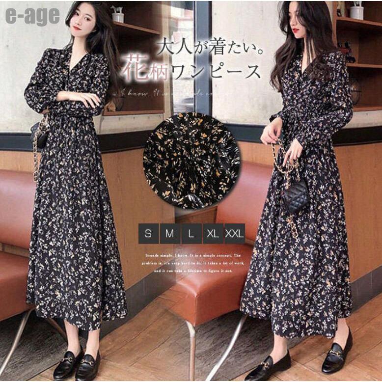 楽天市場】ワンピース レディース 長袖 花柄 Vネック きれいめ 大きい