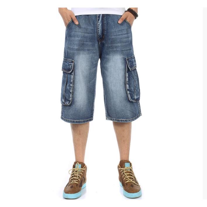 極太デニム ハーフパンツ ジーンズ メンズ ルーズフィット B系 ヒップホップ 7分丈 ストリート ワイド HIPHOP バギーパンツ ショートパンツ おしゃれ