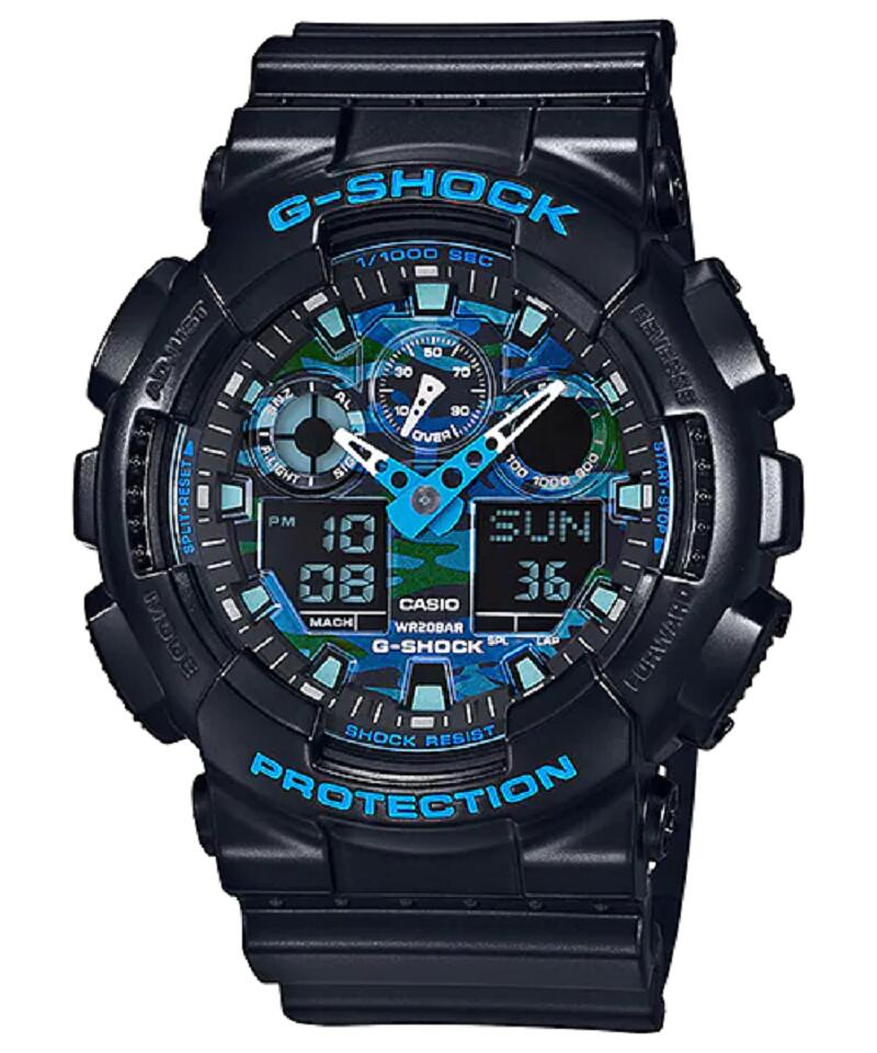 gショック CASIO G-SHOCK ジーショック g-shock カシオ クリスマス 記念日 誕生日 入学 合格 プレゼント お祝い 就職祝い 防水時計 アナデジ ラウンド 電池式時計 黒＆青 ラッピング無料 GA-100CB-1AJF｜ベルバカンス