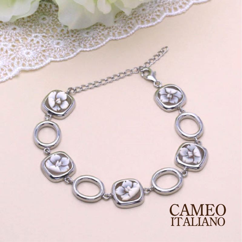 カメオCameo カメオイタリアーノ ブレスレットSV sv シルバー シェルカメオ 花　華 イタリージュエリー イタリア製 手彫り カメオイタリアーノ正規店 人気 ギフト クリスマス プレゼント レディース 彼女　妻 ラッピング無料｜ベルバカンス