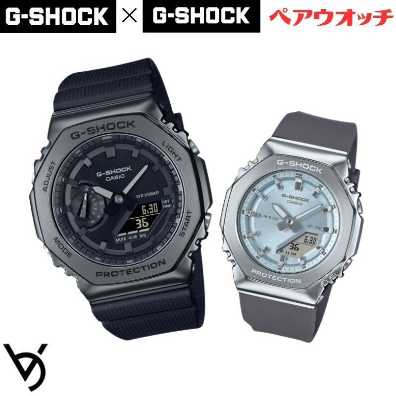 gショック ペアウォッチ カシオペアウォッチ 推しペアウオッチ 八角形 メタルベゼル ジーショック&ミッドサイズ クリスマス 記念日 誕生日 贈り物 夫婦 婚約 結婚 人気 プレゼント ペア腕時計 GM-2100BB-1AJF GM-S2110-2AJF|ベルバカンス