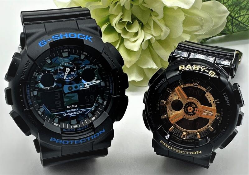 ペアウォッチ gショック CASIO ジーショック ベビージー 正規品 記念日 誕生日 カップル 贈り物 夫婦   婚約 結婚 人気 プレゼント 送料無料 ペアウオッチペア腕時計 ブラック\u0026ゴールド 電池式 カシオ 2本セット GA-100CB-1AJF BA-110X-1AJF<br>