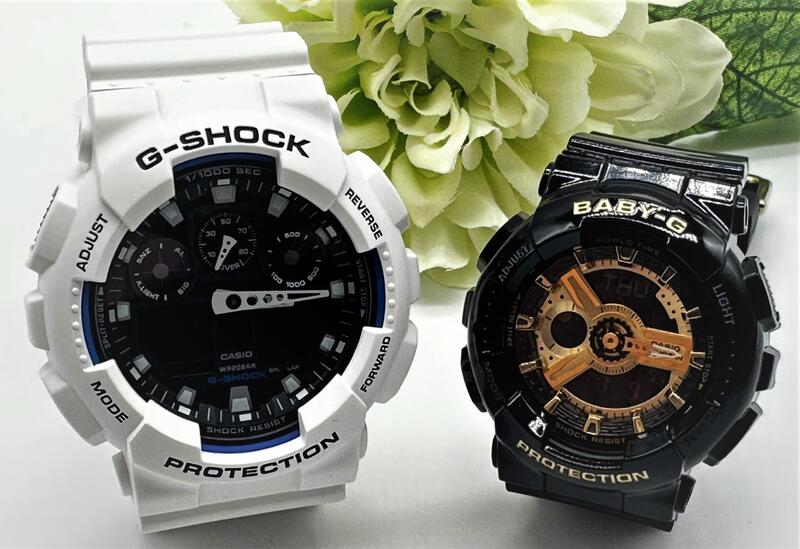 ペアウォッチ gショック CASIO ジーショック ベビージー 正規品 記念日 誕生日 カップル 贈り物 夫婦   婚約 結婚 人気 プレゼント 送料無料 ペアウオッチペア腕時計 ブラック\u0026ゴールド 電池式 カシオ 2本セット GA-100B-7AJF BA-110X-1AJF<br>