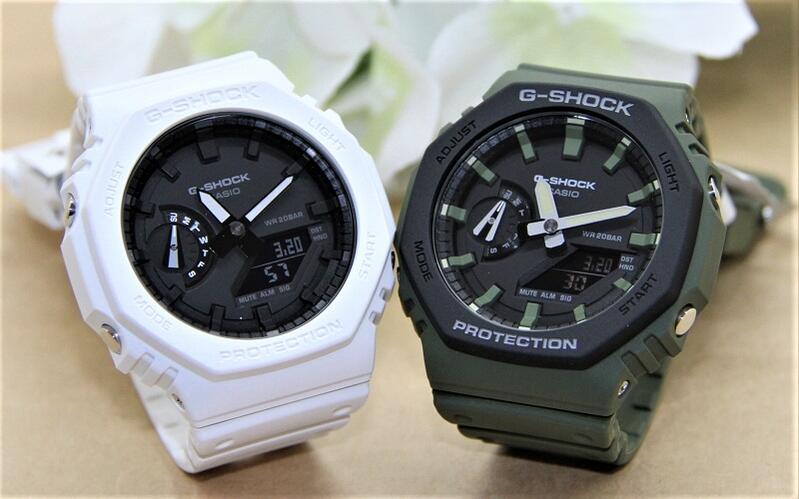 gショック ペアウォッチ カシオ CASIO 八角形  ジーショック 双子ペア クリスマス 記念日 誕生日 カップル 贈り物 彼氏 彼女 お揃い 夫婦 親子ペア アナログ 電池式 GA-2100の色違い 色違いペア GA-2100-7AJF GA-2110SU-3AJF