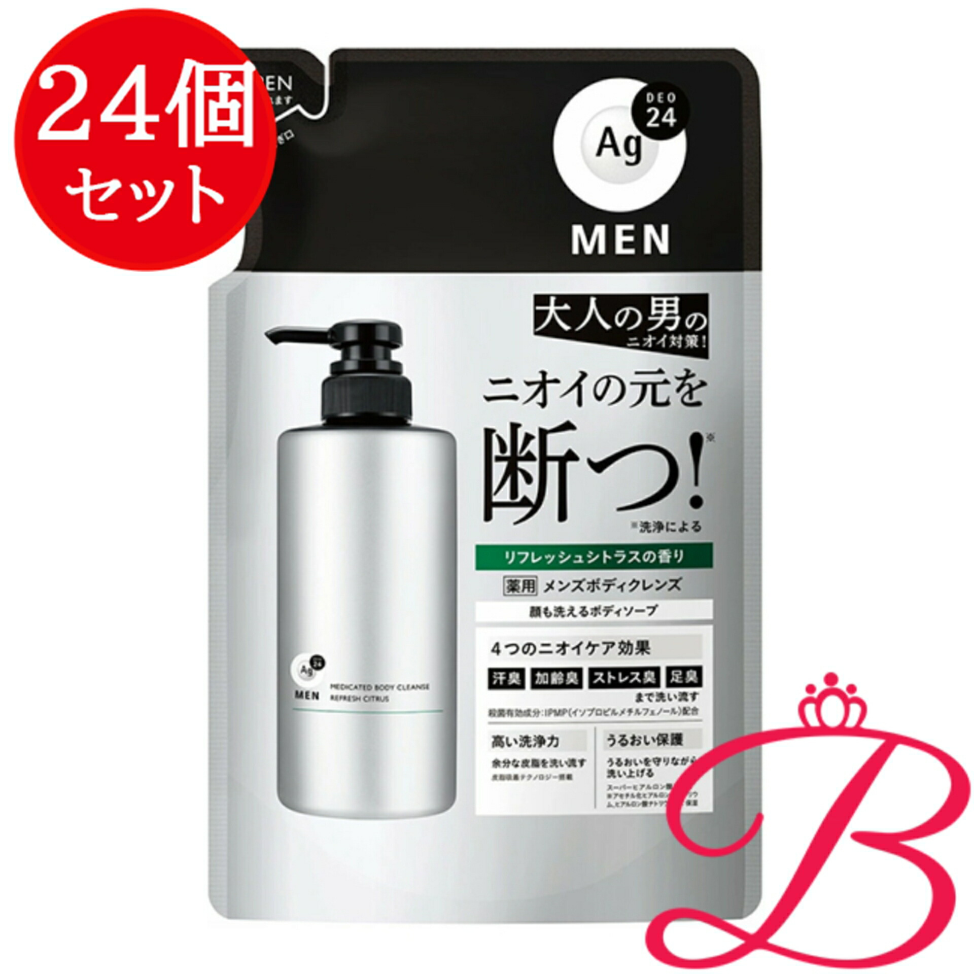 【24個】ファイントゥデイ エージーデオ２４メン 薬用メンズボディクレンズ つめかえ用（治療法部外品） 420mL